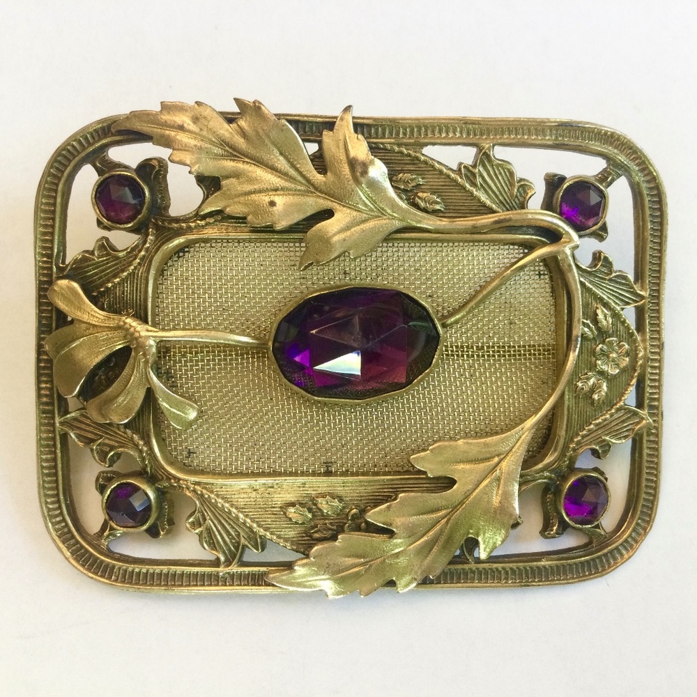 Vintage amethyst glass sash brooch